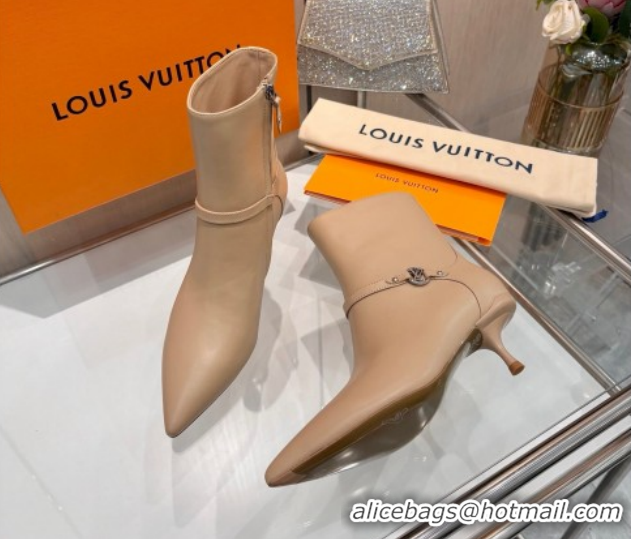 Good Looking Louis Vuitton 6AM Heel Ankle Boots 5.5cm in Calf Leather with Back Strap Beige 1AIUOR 1021155