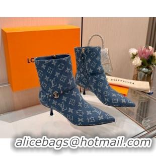 Most Popular Louis Vuitton 6AM Heel Ankle Boots 5.5cm in Monogram Denim with Back Strap Blue 1AIUOR 1021153