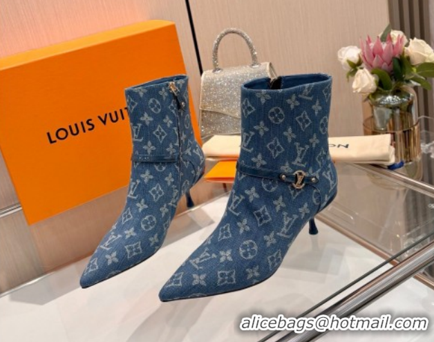 Most Popular Louis Vuitton 6AM Heel Ankle Boots 5.5cm in Monogram Denim with Back Strap Blue 1AIUOR 1021153