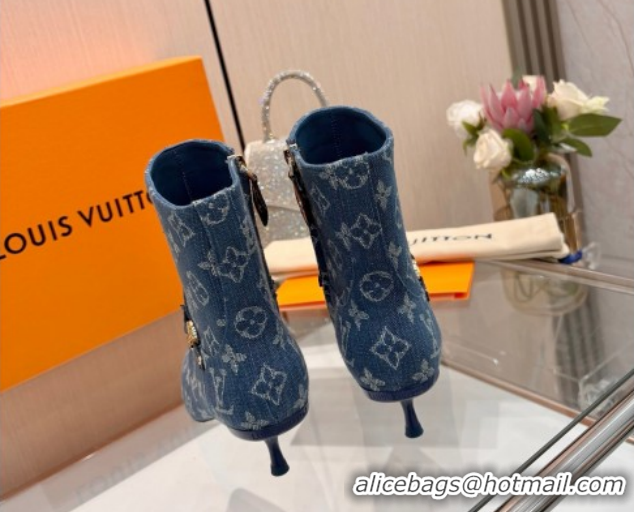 Most Popular Louis Vuitton 6AM Heel Ankle Boots 5.5cm in Monogram Denim with Back Strap Blue 1AIUOR 1021153