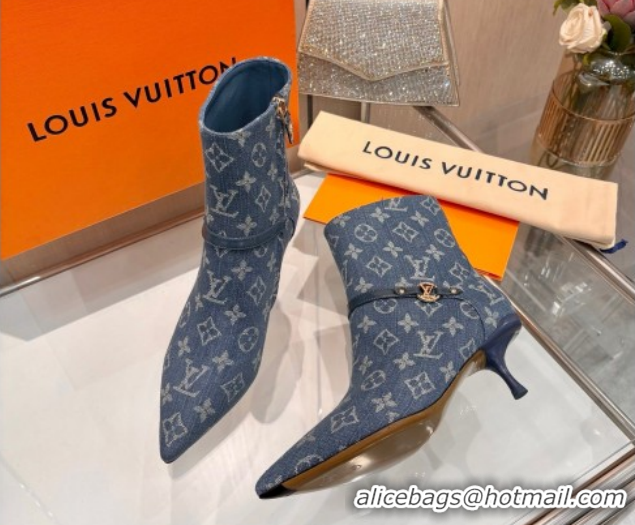 Most Popular Louis Vuitton 6AM Heel Ankle Boots 5.5cm in Monogram Denim with Back Strap Blue 1AIUOR 1021153