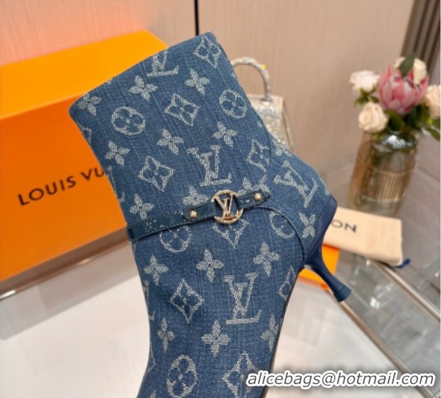 Most Popular Louis Vuitton 6AM Heel Ankle Boots 5.5cm in Monogram Denim with Back Strap Blue 1AIUOR 1021153