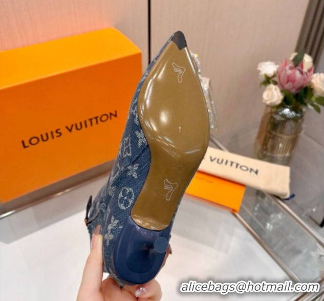 Most Popular Louis Vuitton 6AM Heel Ankle Boots 5.5cm in Monogram Denim with Back Strap Blue 1AIUOR 1021153