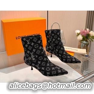 Luxurious Louis Vuitton 6AM Heel Ankle Boots 5.5cm in Monogram Denim with Back Strap Black 1AIUOR 1021156