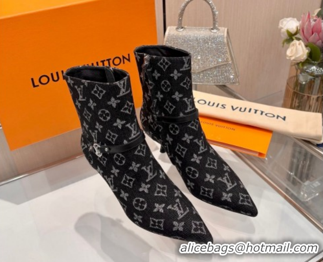 Luxurious Louis Vuitton 6AM Heel Ankle Boots 5.5cm in Monogram Denim with Back Strap Black 1AIUOR 1021156