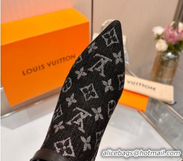 Luxurious Louis Vuitton 6AM Heel Ankle Boots 5.5cm in Monogram Denim with Back Strap Black 1AIUOR 1021156