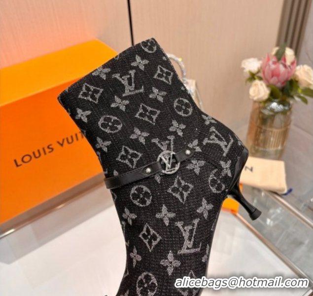 Luxurious Louis Vuitton 6AM Heel Ankle Boots 5.5cm in Monogram Denim with Back Strap Black 1AIUOR 1021156