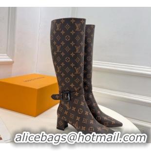Unique Style Louis Vuitton Heel High Boots 5cm in Monogram Canvas with Buckle Strap LV102201 1022001