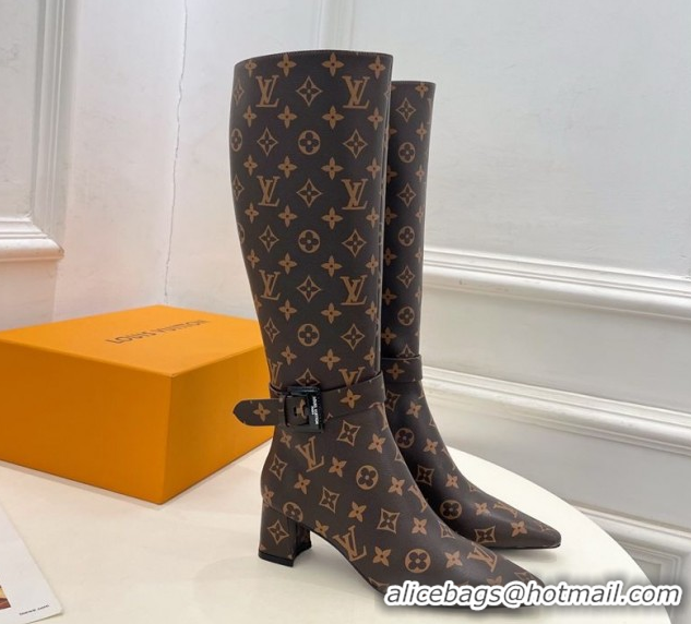 Unique Style Louis Vuitton Heel High Boots 5cm in Monogram Canvas with Buckle Strap LV102201 1022001
