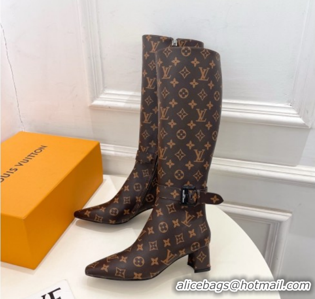Unique Style Louis Vuitton Heel High Boots 5cm in Monogram Canvas with Buckle Strap LV102201 1022001