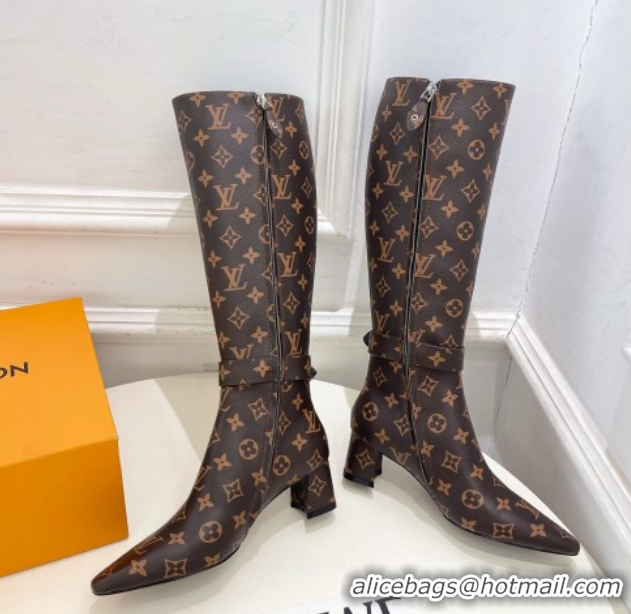 Unique Style Louis Vuitton Heel High Boots 5cm in Monogram Canvas with Buckle Strap LV102201 1022001