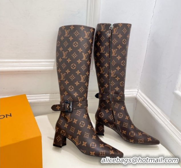Unique Style Louis Vuitton Heel High Boots 5cm in Monogram Canvas with Buckle Strap LV102201 1022001