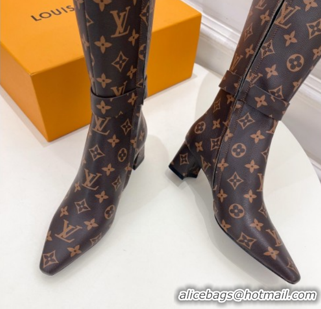 Unique Style Louis Vuitton Heel High Boots 5cm in Monogram Canvas with Buckle Strap LV102201 1022001