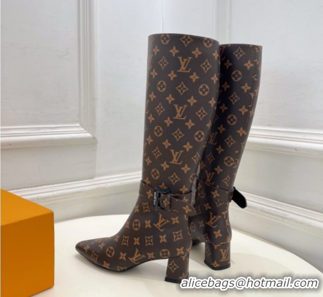 Unique Style Louis Vuitton Heel High Boots 5cm in Monogram Canvas with Buckle Strap LV102201 1022001