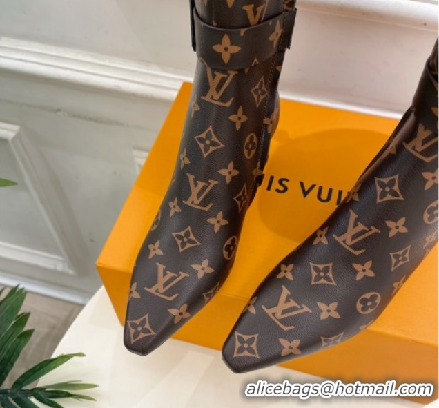 Unique Style Louis Vuitton Heel High Boots 5cm in Monogram Canvas with Buckle Strap LV102201 1022001