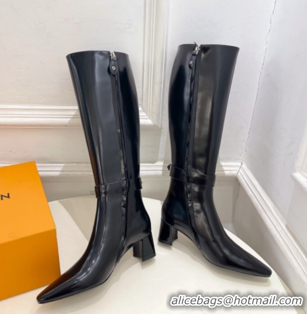 Shop Duplicate Louis Vuitton Heel High Boots 5cm in Patent Leather with Buckle Strap Black LV102201 1022004