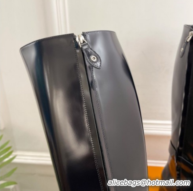 Shop Duplicate Louis Vuitton Heel High Boots 5cm in Patent Leather with Buckle Strap Black LV102201 1022004