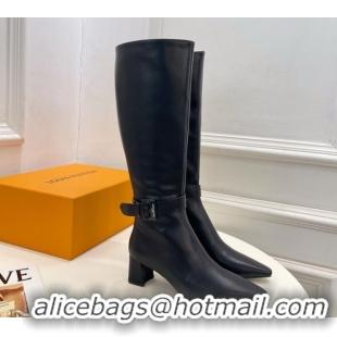 Good Product Louis Vuitton Heel High Boots 5cm in Calf Leather with Buckle Strap Black LV102201 1022005