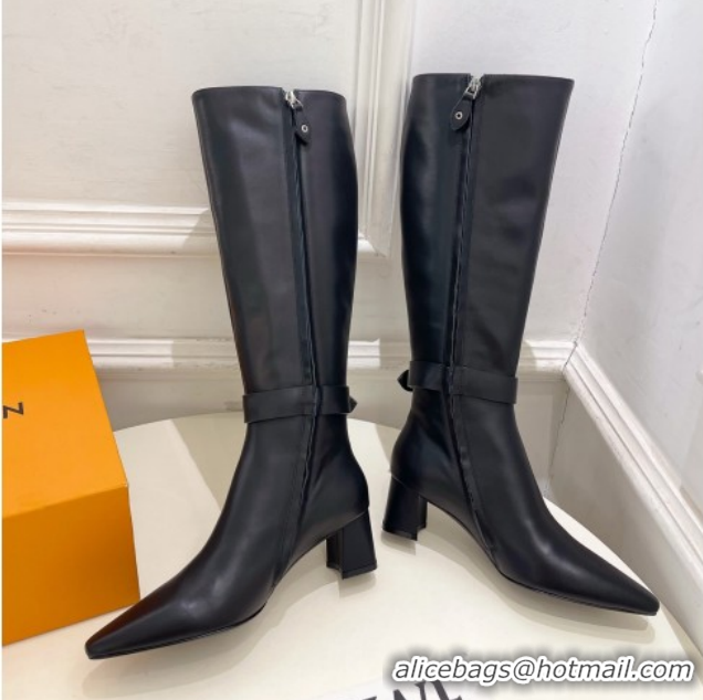 Good Product Louis Vuitton Heel High Boots 5cm in Calf Leather with Buckle Strap Black LV102201 1022005
