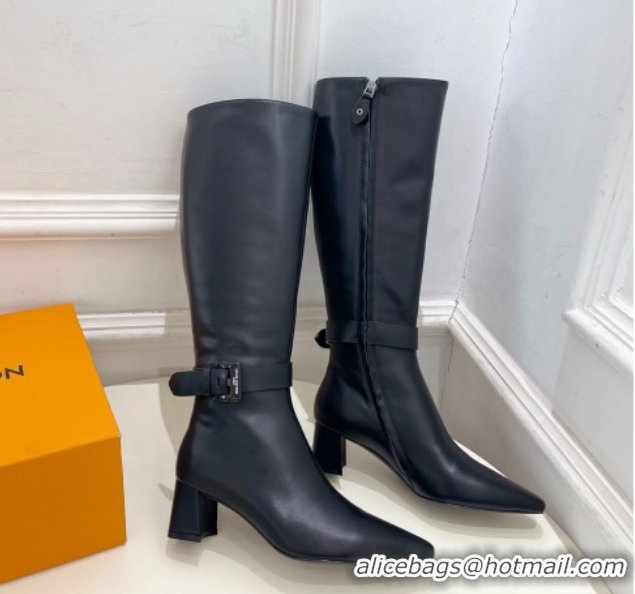 Good Product Louis Vuitton Heel High Boots 5cm in Calf Leather with Buckle Strap Black LV102201 1022005