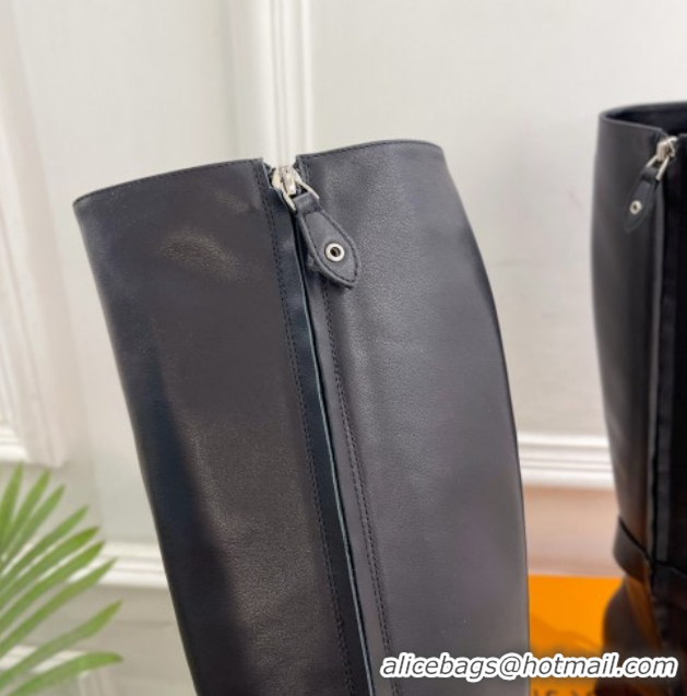 Good Product Louis Vuitton Heel High Boots 5cm in Calf Leather with Buckle Strap Black LV102201 1022005