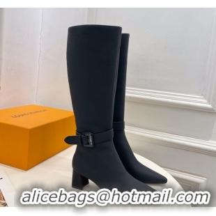 Durable Louis Vuitton Heel High Boots 5cm in Matte Leather with Buckle Strap Black LV102201 1022006
