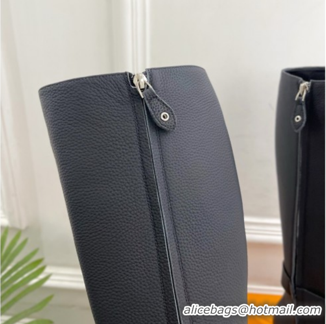 Durable Louis Vuitton Heel High Boots 5cm in Matte Leather with Buckle Strap Black LV102201 1022006