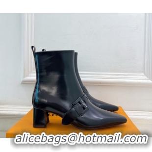 Popular Style Louis Vuitton Fusee Heel Ankle Boots 5cm in Patent Leather with Buckle Strap Black 1022009