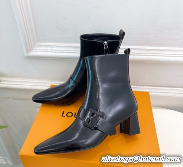 Popular Style Louis Vuitton Fusee Heel Ankle Boots 5cm in Patent Leather with Buckle Strap Black 1022009
