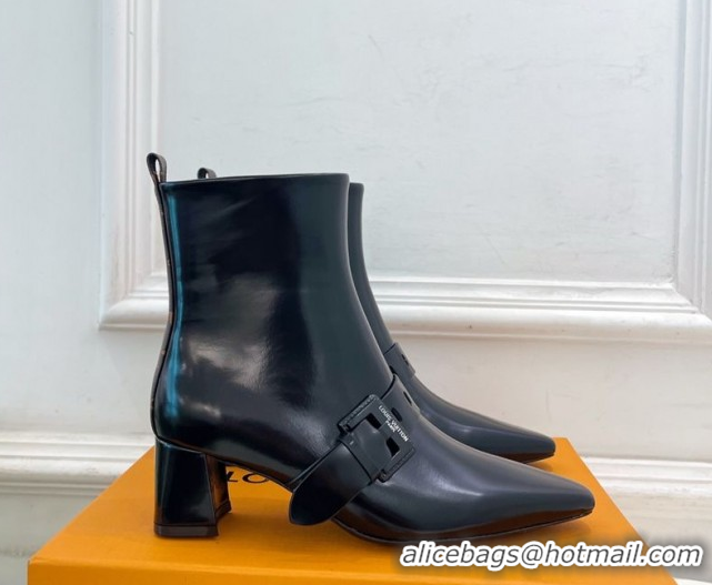 Popular Style Louis Vuitton Fusee Heel Ankle Boots 5cm in Patent Leather with Buckle Strap Black 1022009