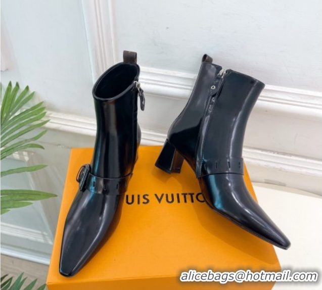 Popular Style Louis Vuitton Fusee Heel Ankle Boots 5cm in Patent Leather with Buckle Strap Black 1022009
