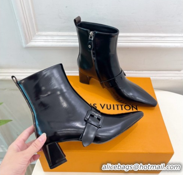 Popular Style Louis Vuitton Fusee Heel Ankle Boots 5cm in Patent Leather with Buckle Strap Black 1022009