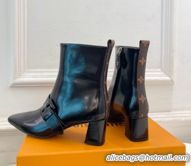 Popular Style Louis Vuitton Fusee Heel Ankle Boots 5cm in Patent Leather with Buckle Strap Black 1022009