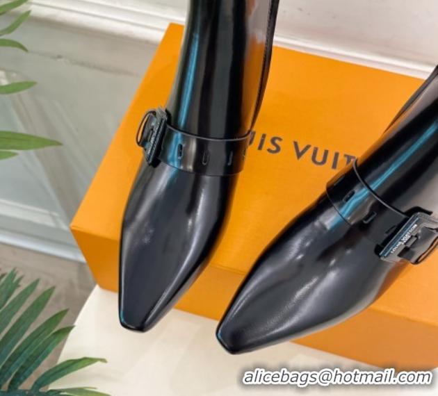 Popular Style Louis Vuitton Fusee Heel Ankle Boots 5cm in Patent Leather with Buckle Strap Black 1022009