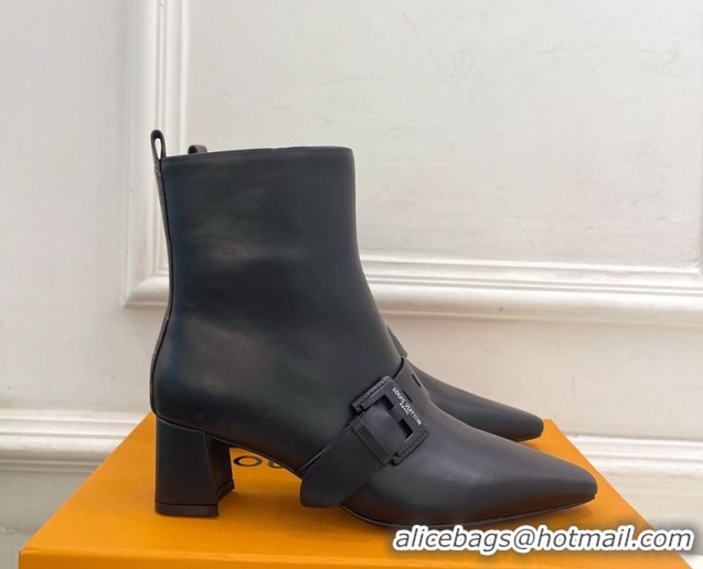 Charming Louis Vuitton Fusee Heel Ankle Boots 5cm in Calf Leather with Buckle Strap Black 1022007