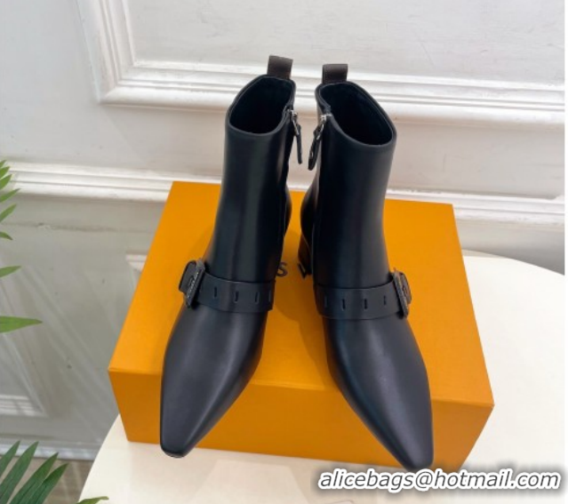 Charming Louis Vuitton Fusee Heel Ankle Boots 5cm in Calf Leather with Buckle Strap Black 1022007