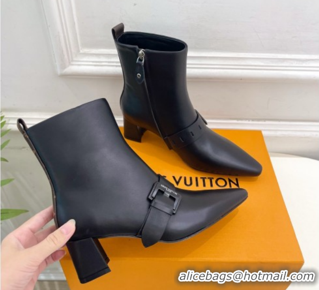Charming Louis Vuitton Fusee Heel Ankle Boots 5cm in Calf Leather with Buckle Strap Black 1022007