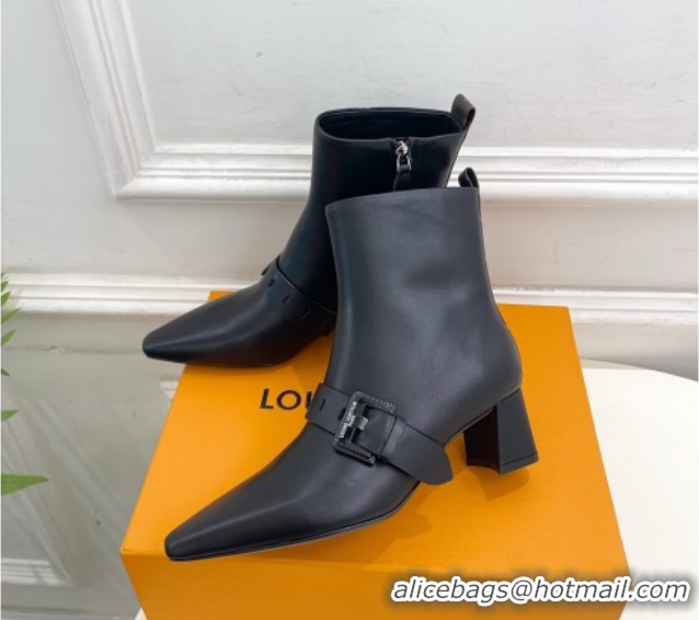 Charming Louis Vuitton Fusee Heel Ankle Boots 5cm in Calf Leather with Buckle Strap Black 1022007