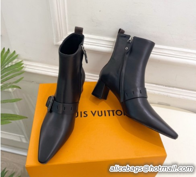 Charming Louis Vuitton Fusee Heel Ankle Boots 5cm in Calf Leather with Buckle Strap Black 1022007