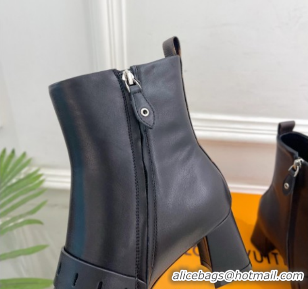 Charming Louis Vuitton Fusee Heel Ankle Boots 5cm in Calf Leather with Buckle Strap Black 1022007