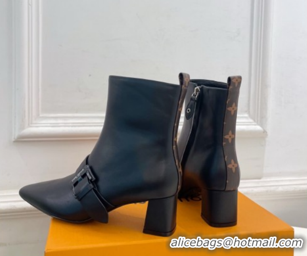 Charming Louis Vuitton Fusee Heel Ankle Boots 5cm in Calf Leather with Buckle Strap Black 1022007