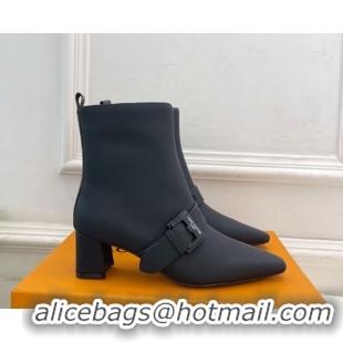 Top Design Louis Vuitton Fusee Heel Ankle Boots 5cm in Matte Leather with Buckle Strap Black 1022008