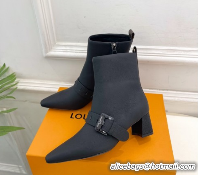 Top Design Louis Vuitton Fusee Heel Ankle Boots 5cm in Matte Leather with Buckle Strap Black 1022008