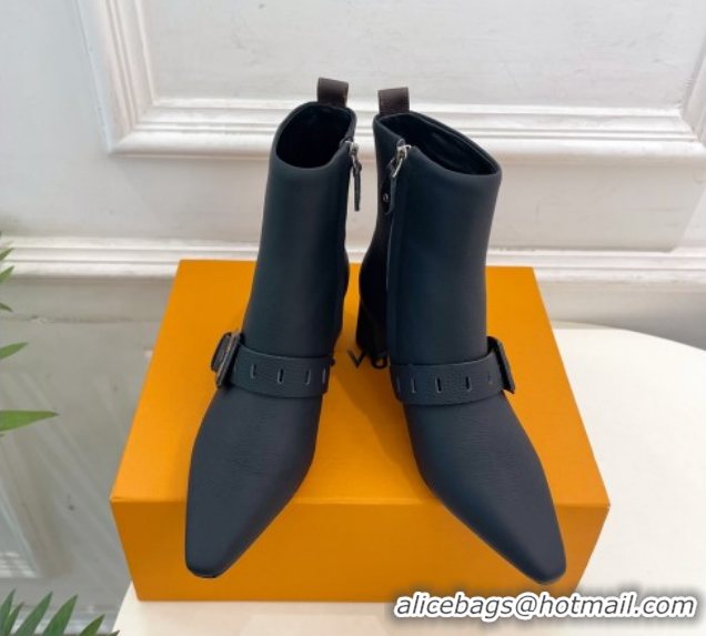 Top Design Louis Vuitton Fusee Heel Ankle Boots 5cm in Matte Leather with Buckle Strap Black 1022008