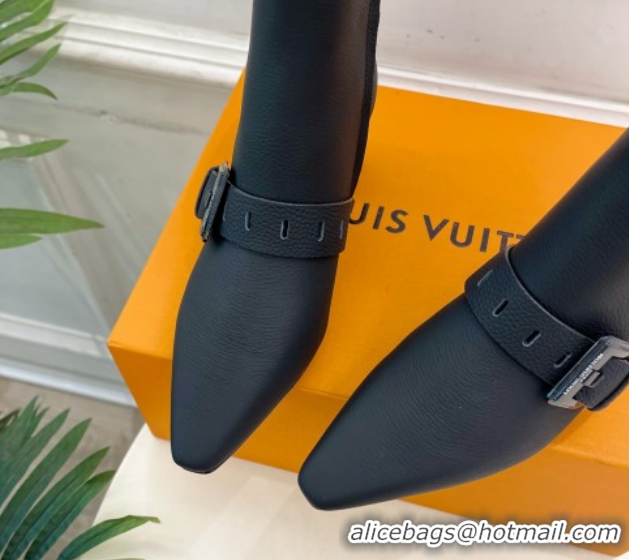 Top Design Louis Vuitton Fusee Heel Ankle Boots 5cm in Matte Leather with Buckle Strap Black 1022008