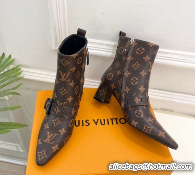 Sumptuous Louis Vuitton Fusee Heel Ankle Boots 5cm in Monogram Canvas with Buckle Strap 1022010