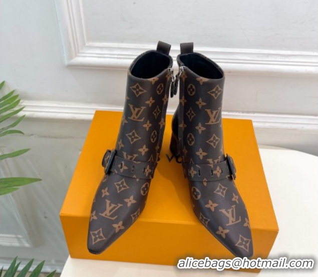 Sumptuous Louis Vuitton Fusee Heel Ankle Boots 5cm in Monogram Canvas with Buckle Strap 1022010