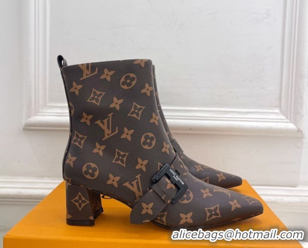 Sumptuous Louis Vuitton Fusee Heel Ankle Boots 5cm in Monogram Canvas with Buckle Strap 1022010