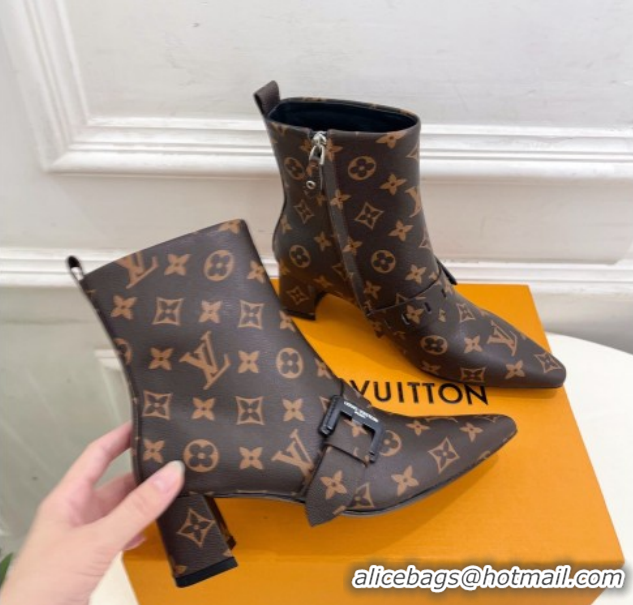 Sumptuous Louis Vuitton Fusee Heel Ankle Boots 5cm in Monogram Canvas with Buckle Strap 1022010