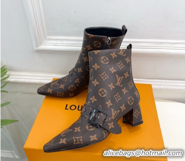 Sumptuous Louis Vuitton Fusee Heel Ankle Boots 5cm in Monogram Canvas with Buckle Strap 1022010